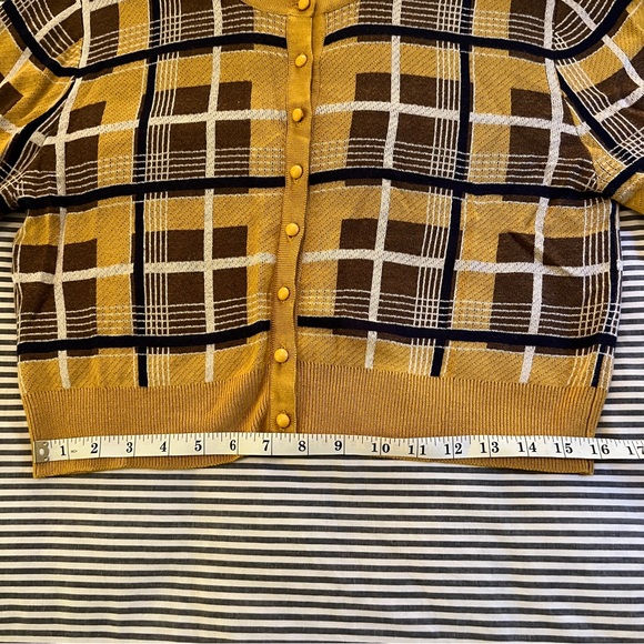 Collectif London Mustard Plaid Sweater, Size 2XL, Cute Pinup Rockabilly Look! - Picture 5 of 6
